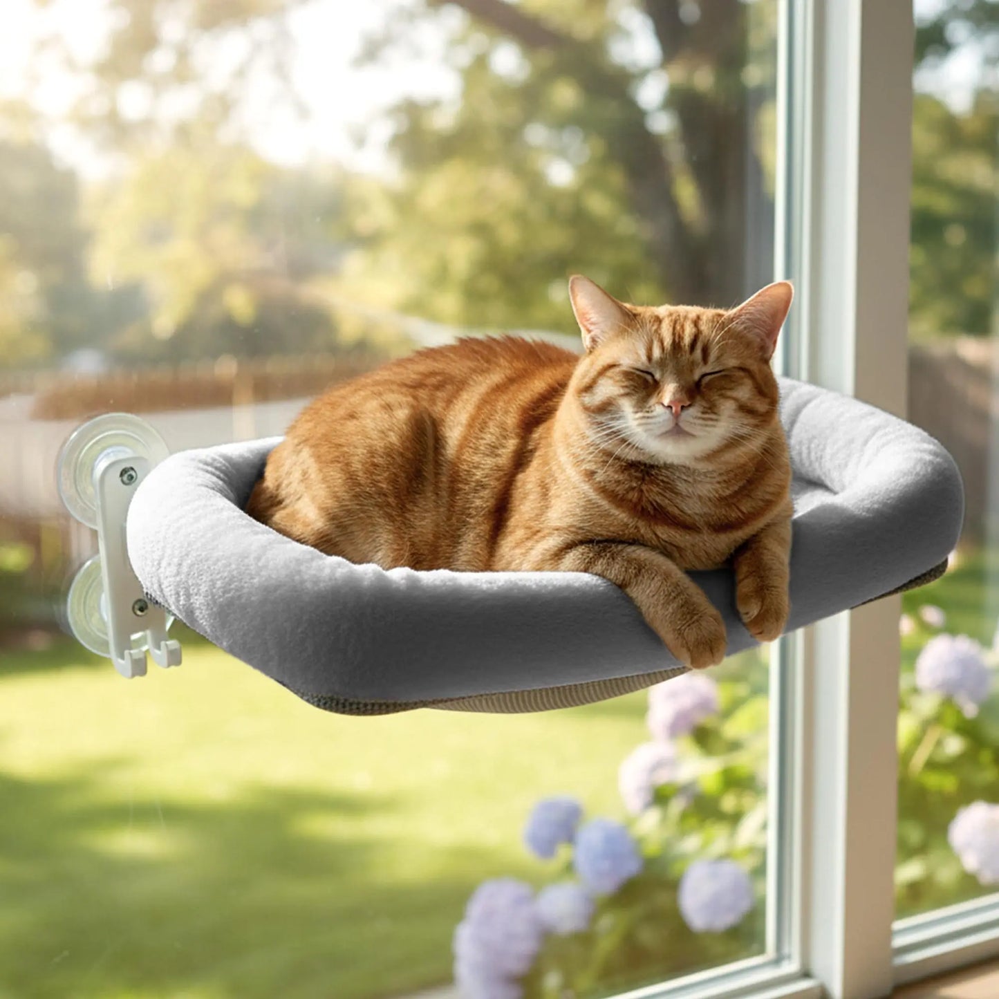 Folding Cat Hammock for Windows - Cordless, Machine Washable Bed with Sturdy Metal Frame and Strong Suction Cups, Ideal Perch for Cats and Small Dogs