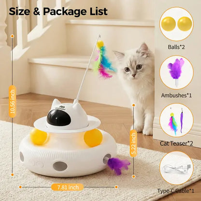 5-in-1 Interactive Cat Toy: Light Pointer and Rotating Feather Teaser for Engaging Indoor Play