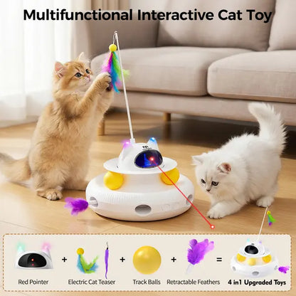 5-in-1 Interactive Cat Toy: Light Pointer and Rotating Feather Teaser for Engaging Indoor Play