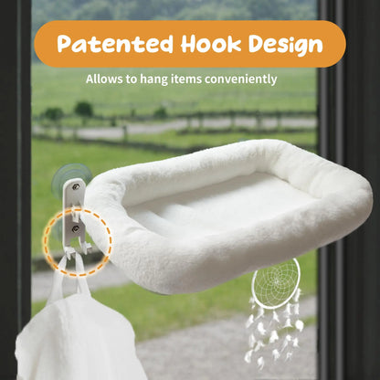 Folding Cat Hammock for Windows - Cordless, Machine Washable Bed with Sturdy Metal Frame and Strong Suction Cups, Ideal Perch for Cats and Small Dogs