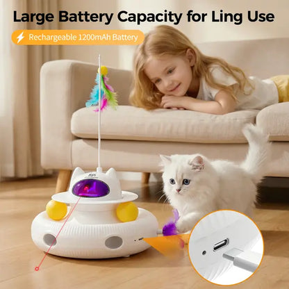 5-in-1 Interactive Cat Toy: Light Pointer and Rotating Feather Teaser for Engaging Indoor Play
