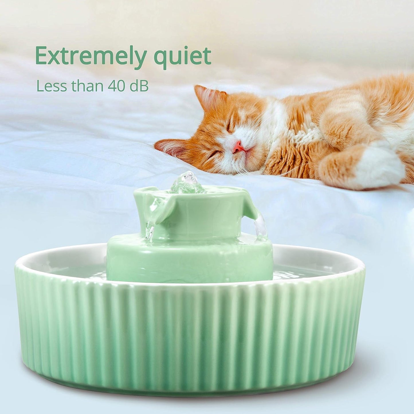Ceramic Cat Water Fountain - 2.1L/71Oz Cupcake Design for Indoor Cats and Dogs with Dual Ultra Quiet Pumps (Green)