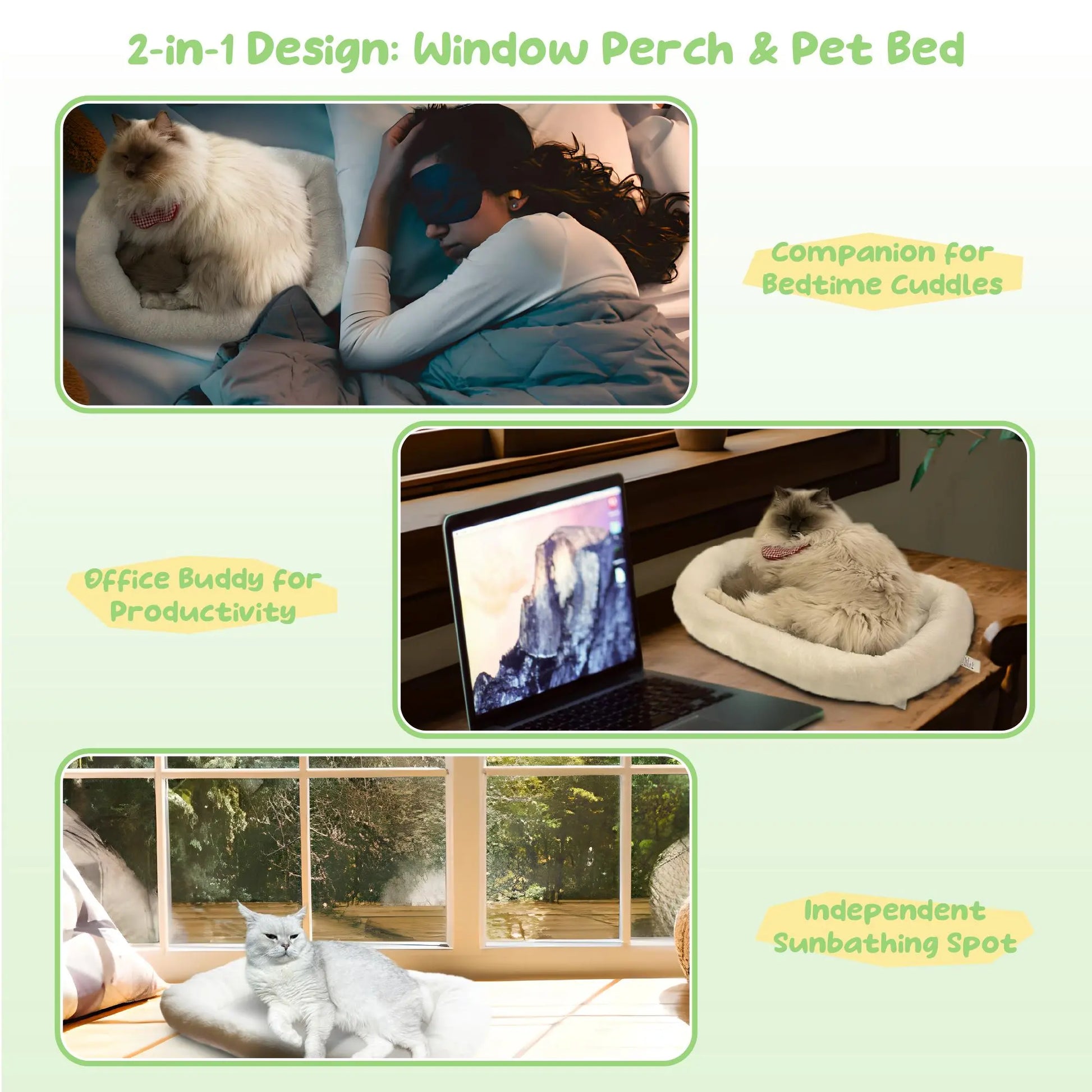 Folding Cat Hammock for Windows - Cordless, Machine Washable Bed with Sturdy Metal Frame and Strong Suction Cups, Ideal Perch for Cats and Small Dogs