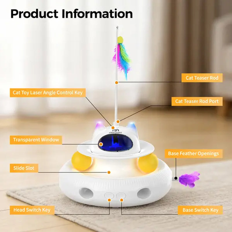 5-in-1 Interactive Cat Toy: Light Pointer and Rotating Feather Teaser for Engaging Indoor Play