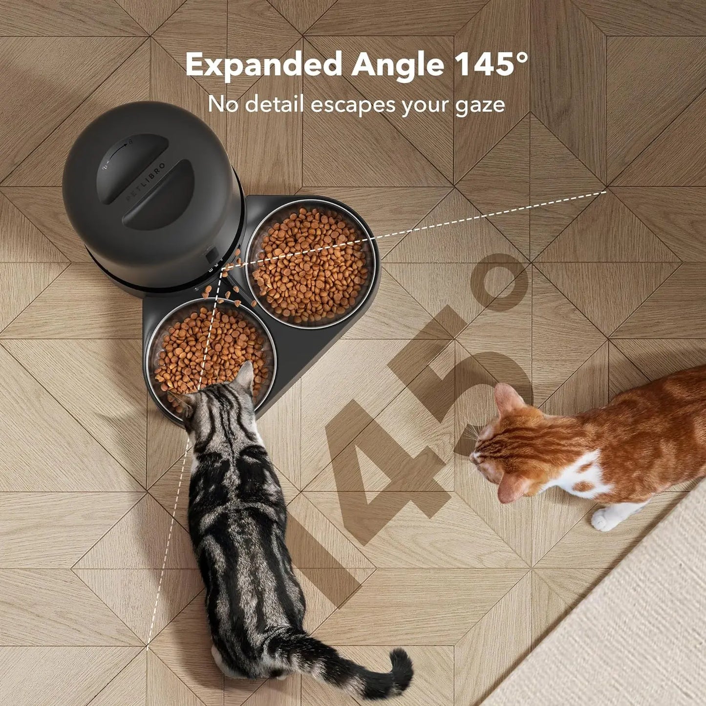 Automatic Cat Feeder with Camera for Two Cats, 1080P HD Video with Night Vision, 5G Wifi Pet Feeder with 2-Way Audio for Cat & Dog, Low Food & Motion & Sound Alerts, Dual Tray, Black 5L PETLIBRO