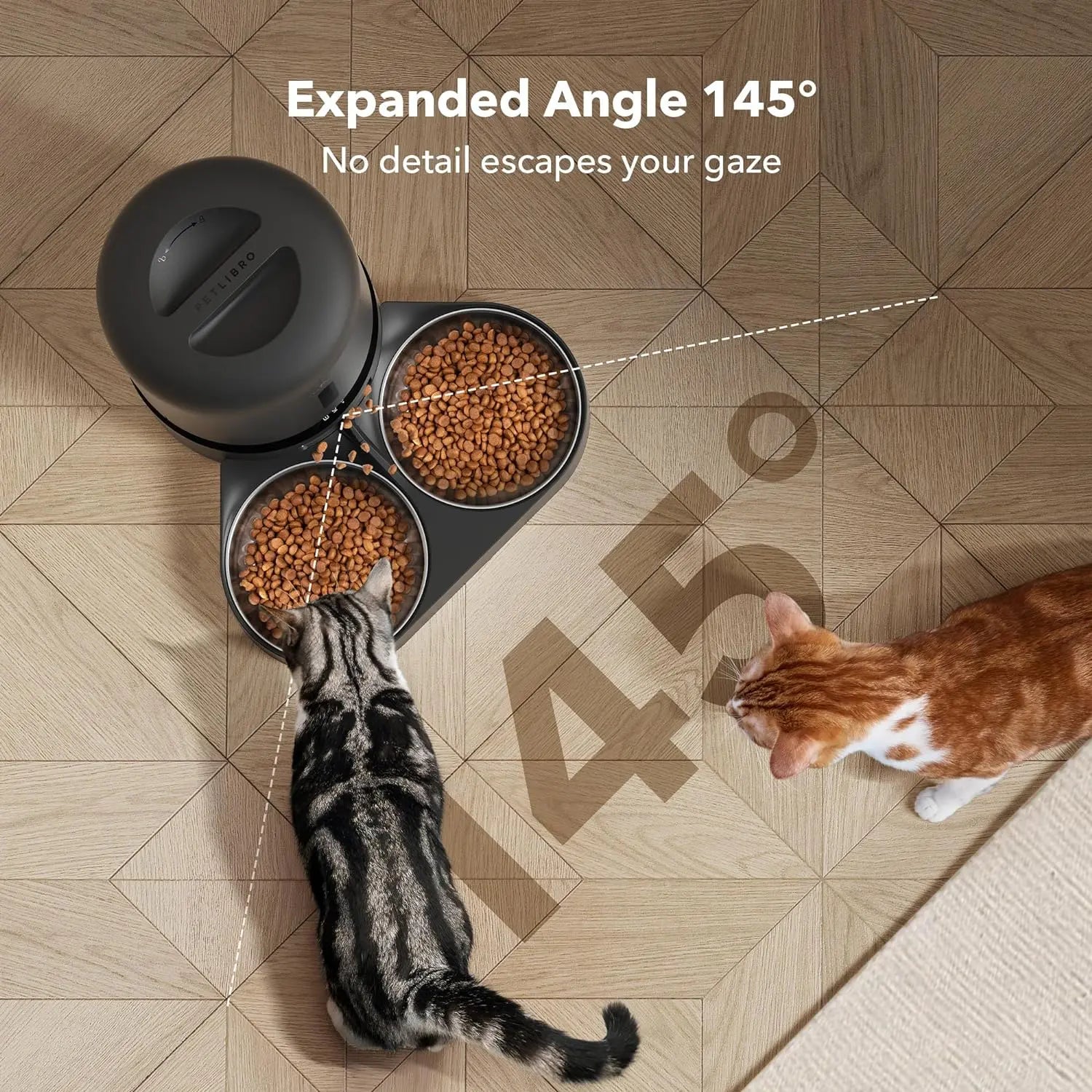 Automatic Cat Feeder with Camera for Two Cats, 1080P HD Video with Night Vision, 5G Wifi Pet Feeder with 2-Way Audio for Cat & Dog, Low Food & Motion & Sound Alerts, Dual Tray, Black 5L PETLIBRO
