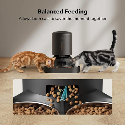 Automatic Cat Feeder with Camera for Two Cats, 1080P HD Video with Night Vision, 5G Wifi Pet Feeder with 2-Way Audio for Cat & Dog, Low Food & Motion & Sound Alerts, Dual Tray, Black 5L PETLIBRO