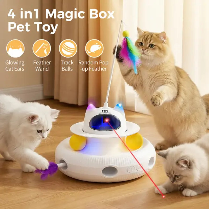 5-in-1 Interactive Cat Toy: Light Pointer and Rotating Feather Teaser for Engaging Indoor Play