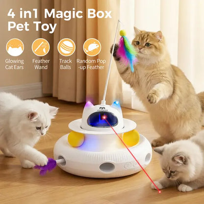 5-in-1 Interactive Cat Toy: Light Pointer and Rotating Feather Teaser for Engaging Indoor Play