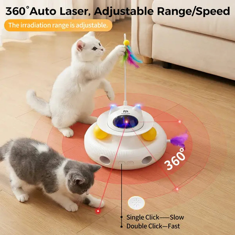 5-in-1 Interactive Cat Toy: Light Pointer and Rotating Feather Teaser for Engaging Indoor Play