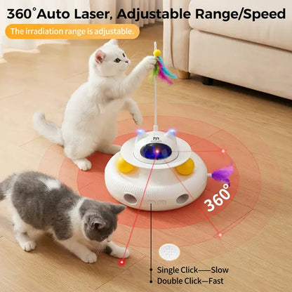 5-in-1 Interactive Cat Toy: Light Pointer and Rotating Feather Teaser for Engaging Indoor Play