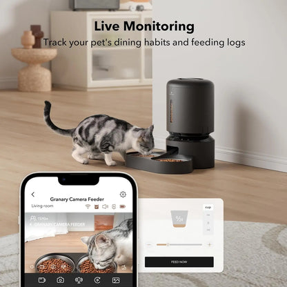 Automatic Cat Feeder with Camera for Two Cats, 1080P HD Video with Night Vision, 5G Wifi Pet Feeder with 2-Way Audio for Cat & Dog, Low Food & Motion & Sound Alerts, Dual Tray, Black 5L PETLIBRO