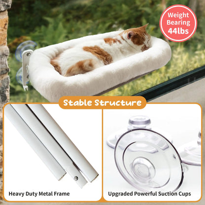 Folding Cat Hammock for Windows - Cordless, Machine Washable Bed with Sturdy Metal Frame and Strong Suction Cups, Ideal Perch for Cats and Small Dogs