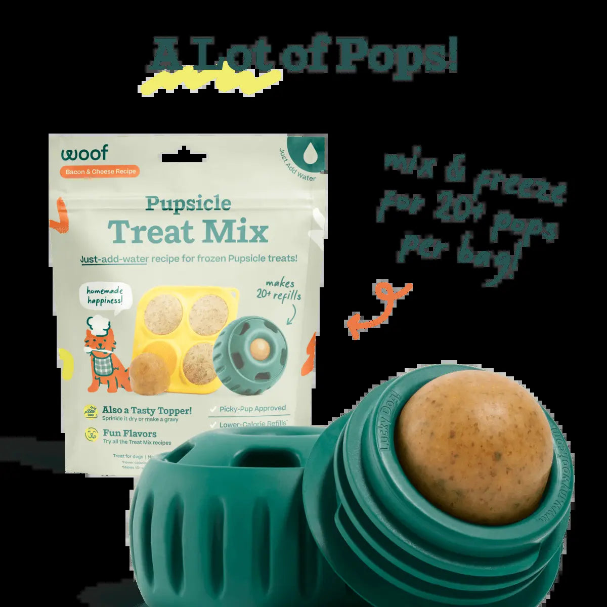 WOOF Pupsicle Treat Starter Kit: Interactive Toy, Treat Mix, Mold Tray, and Shaker Bottle - Durable and Pet-Safe