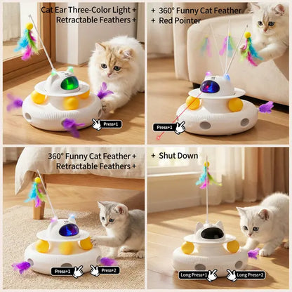 5-in-1 Interactive Cat Toy: Light Pointer and Rotating Feather Teaser for Engaging Indoor Play