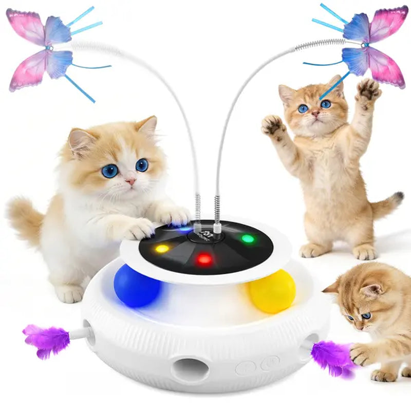 5-in-1 Interactive Cat Toy: Light Pointer and Rotating Feather Teaser for Engaging Indoor Play