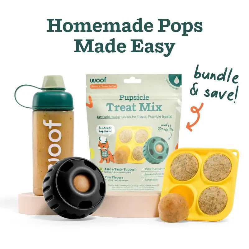 WOOF Pupsicle Treat Starter Kit: Interactive Toy, Treat Mix, Mold Tray, and Shaker Bottle - Durable and Pet-Safe