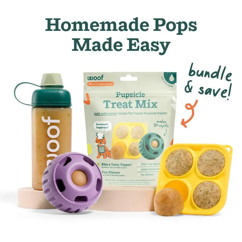 WOOF Pupsicle Treat Starter Kit: Interactive Toy, Treat Mix, Mold Tray, and Shaker Bottle - Durable and Pet-Safe