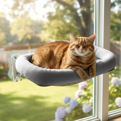 Folding Cat Hammock for Windows - Cordless, Machine Washable Bed with Sturdy Metal Frame and Strong Suction Cups, Ideal Perch for Cats and Small Dogs