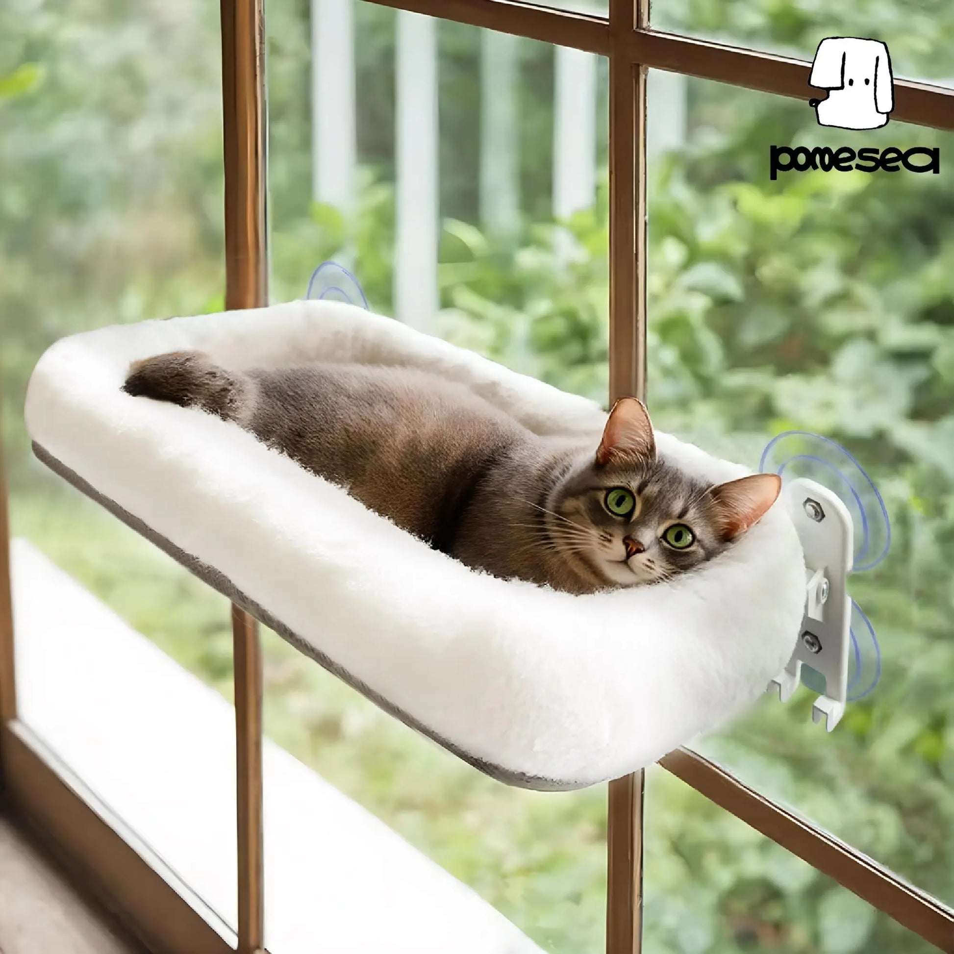 Folding Cat Hammock for Windows - Cordless, Machine Washable Bed with Sturdy Metal Frame and Strong Suction Cups, Ideal Perch for Cats and Small Dogs
