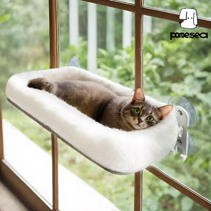 Folding Cat Hammock for Windows - Cordless, Machine Washable Bed with Sturdy Metal Frame and Strong Suction Cups, Ideal Perch for Cats and Small Dogs