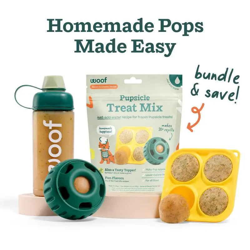 WOOF Pupsicle Treat Starter Kit: Interactive Toy, Treat Mix, Mold Tray, and Shaker Bottle - Durable and Pet-Safe