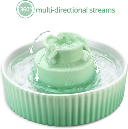 Ceramic Cat Water Fountain - 2.1L/71Oz Cupcake Design for Indoor Cats and Dogs with Dual Ultra Quiet Pumps (Green)