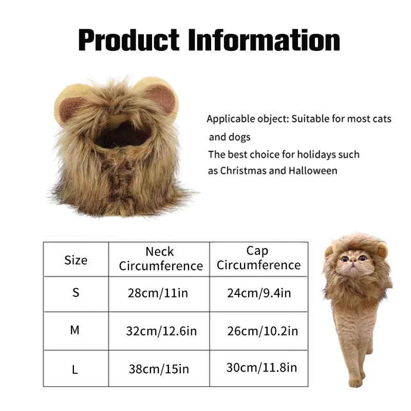 Lion Mane Wig Hat for Pets - Cat and Dog Costume Accessory for New Year Party and Cosplay Photoshoot