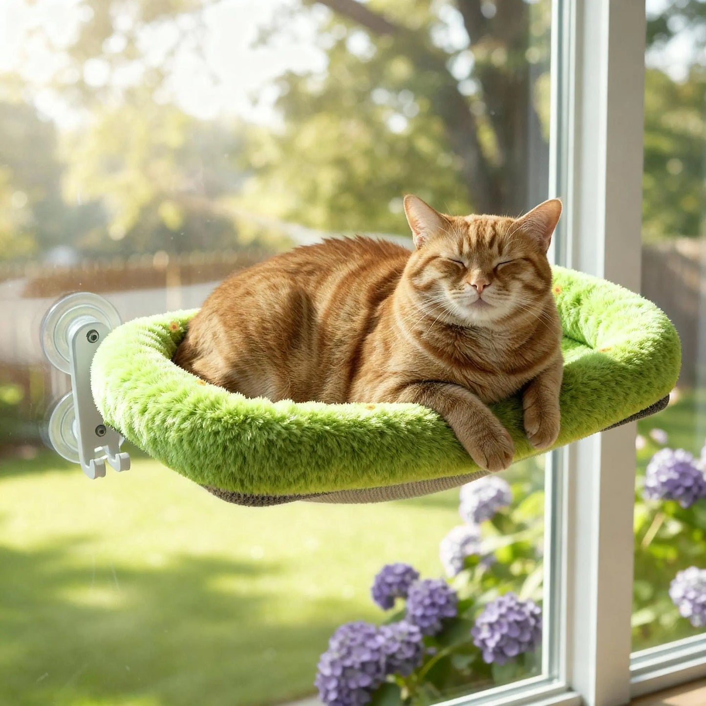 Folding Cat Hammock for Windows - Cordless, Machine Washable Bed with Sturdy Metal Frame and Strong Suction Cups, Ideal Perch for Cats and Small Dogs